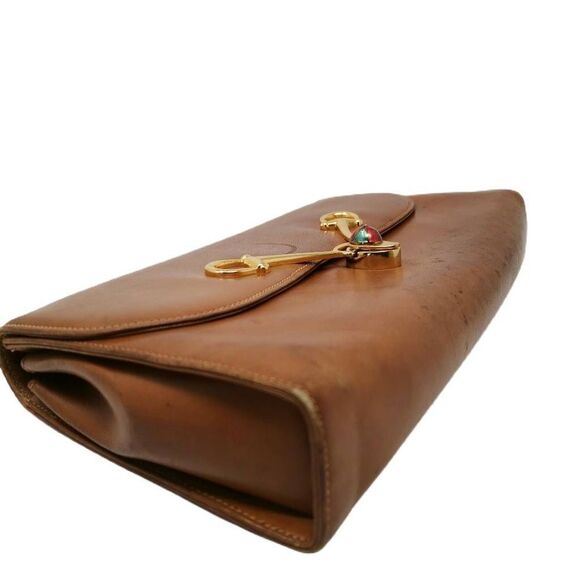 Rare Vintage 1970s Gucci Cognac Tan Leather 2-1 Bag | Green & Red Enamel with Go - Picture 9 of 13